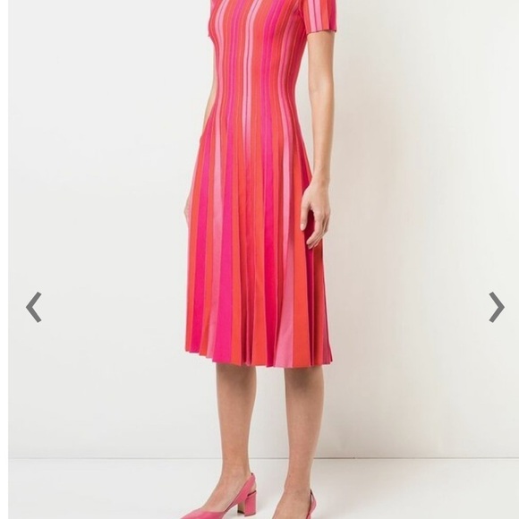 Carolina Herrera,Short-Sleeve Striped Knit Pleated Dress, size Large - Picture 5 of 13